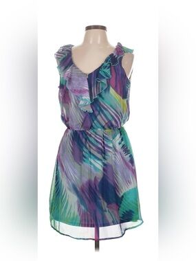 J.F.W. Just For Wraps Watercolor Ruffle Chiffon Dress Size Large